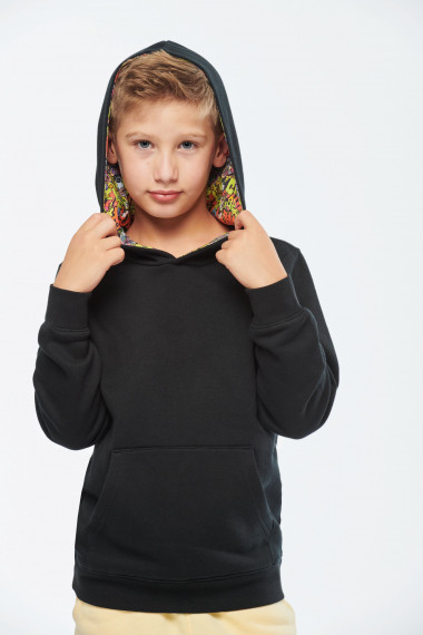 Sweat-shirt à capuche contrastée à motifs enfant unisexe