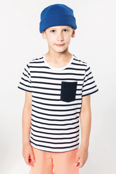 T-shirt rayé marin avec poche manches courtes enfant