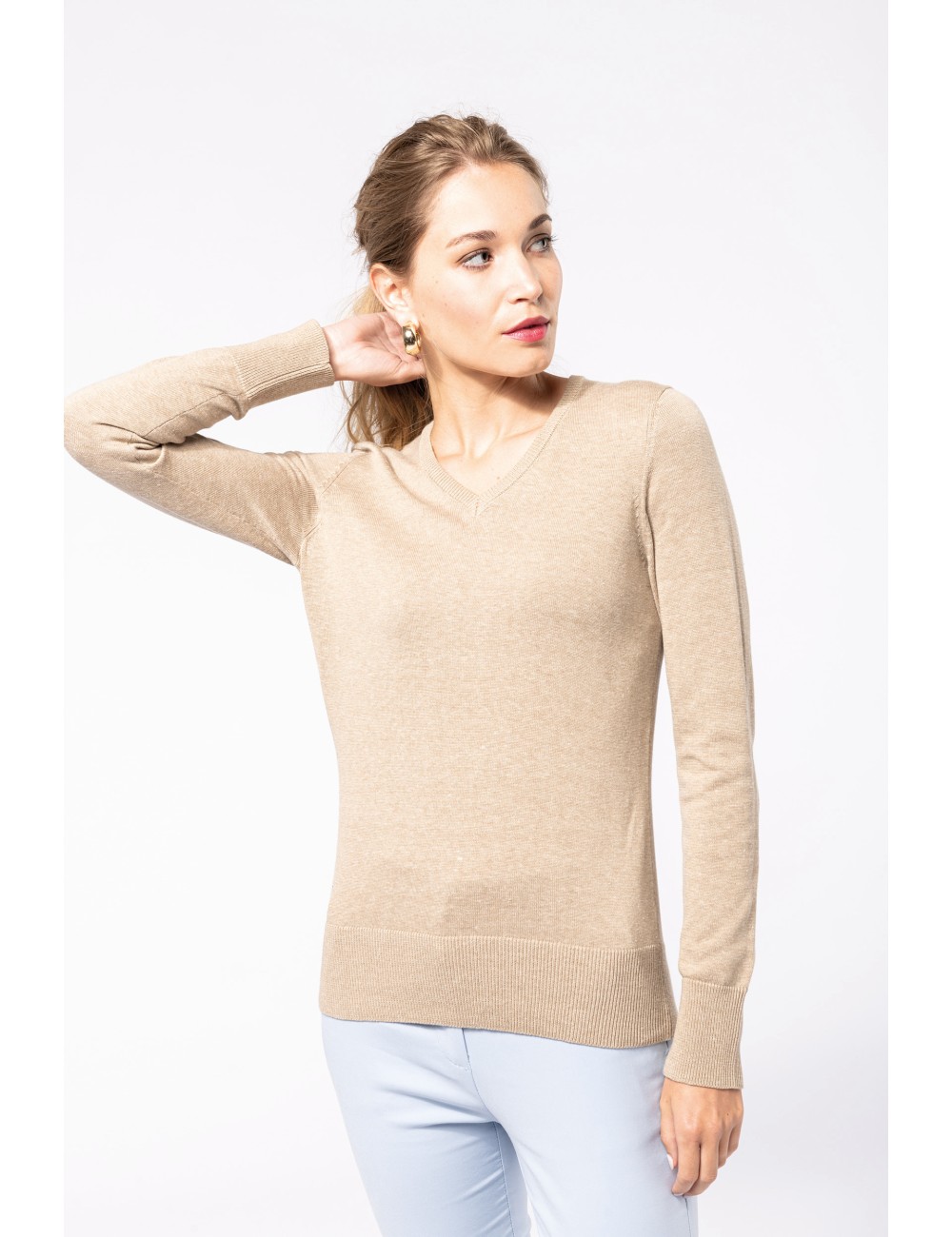 Pull col V femme